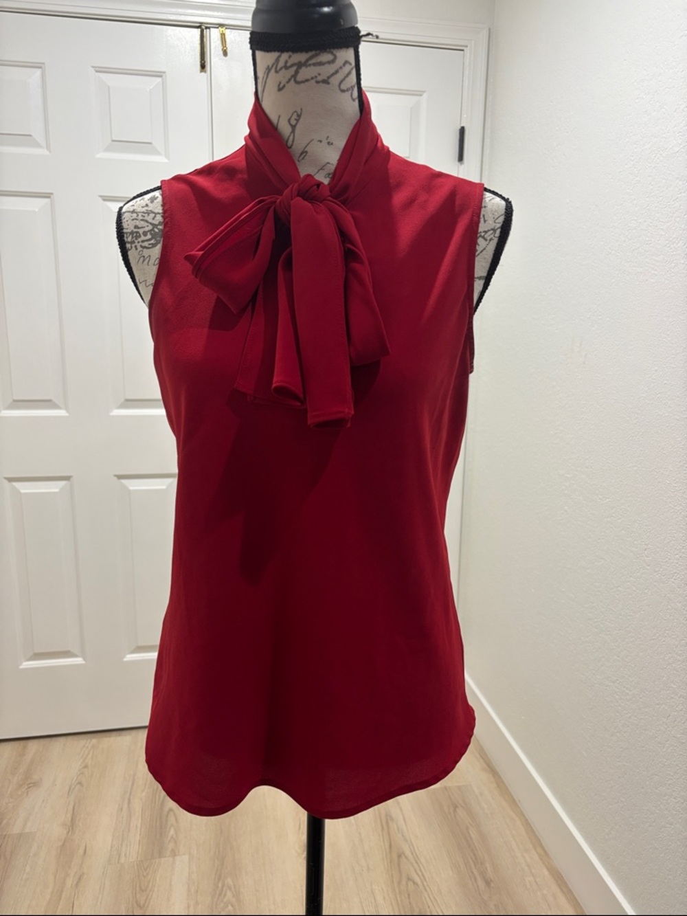 Black Label Red Sleeveless Tie-Neck Blouse